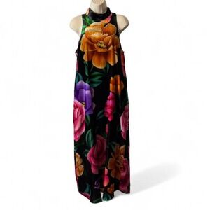 Farm Rio x Anthropologie Mock Neck Velvet Floral Midi Dress, Women's Size M